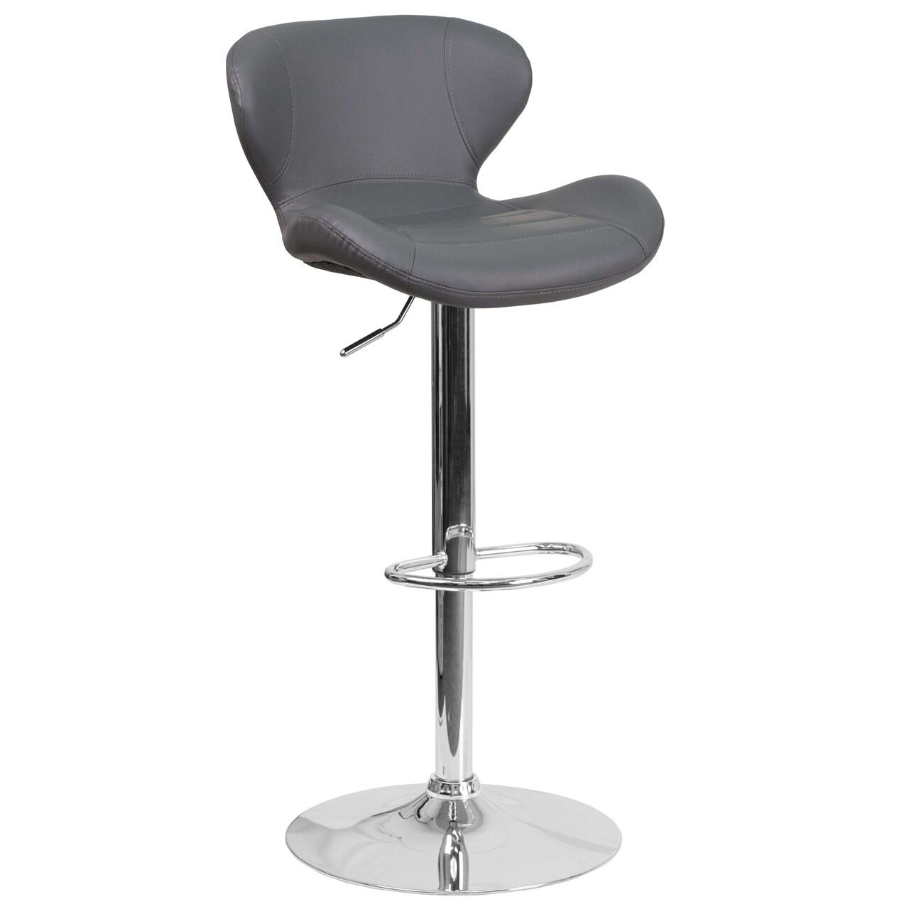 Merrick Lane Quincy Adjustable Height Barstool Contemporary Bar Height Stool with Curved Back and Metal Base with Footrest